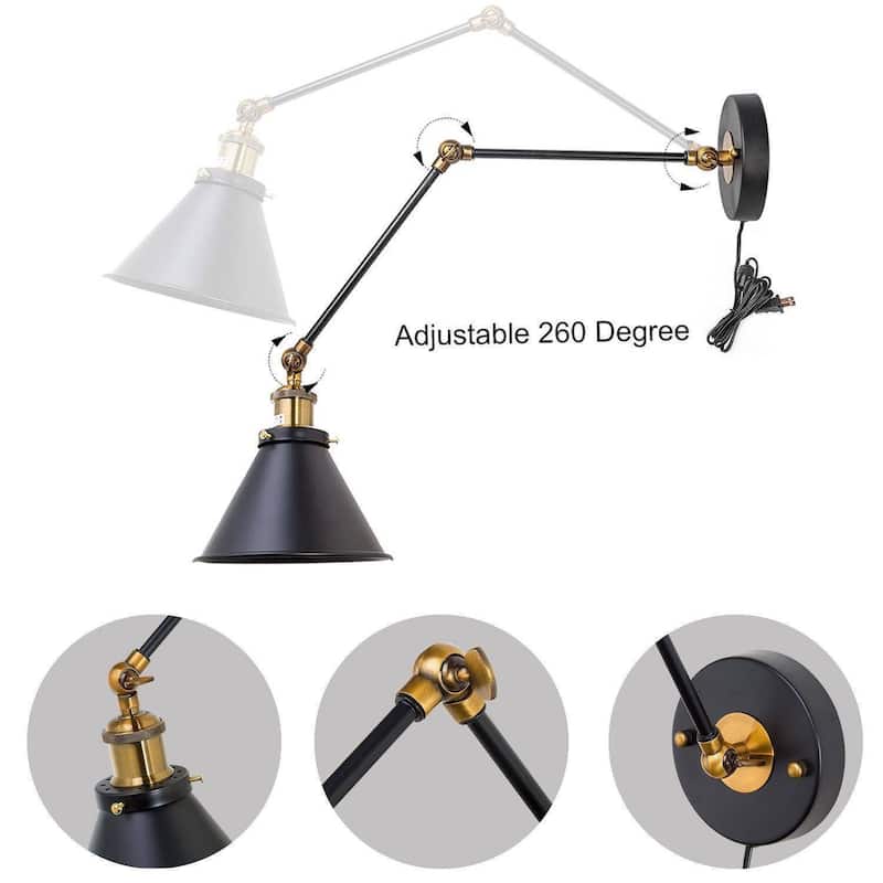 Modern Black 1-Light Swing Arm Light Hardwired or Plug-in Wall Sconces Lamps
