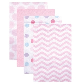Luvable Friends Baby Girl Cotton Flannel Receiving Blankets, Pink Dots Chevron 4-Pack, One Size - Pink Dots 4-Pack - One Size