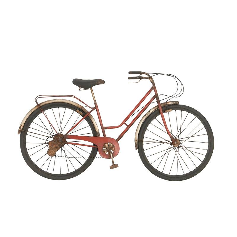 Metal Bike Home Wall Decor with Seat and Handles - Red - Roche River Decor - Red