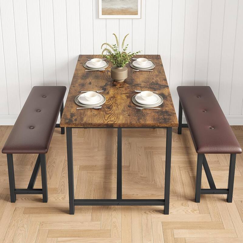 Kitchen Table with Benches, Dining Table Set for 4,Rectangular Dining Table Set for Small Space Apartment Studio