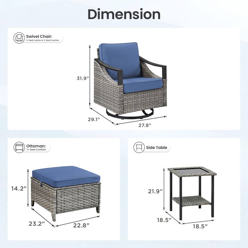 Pocassy 5-Piece Outdoor Patio Swivel Chairs Table with Ottoman