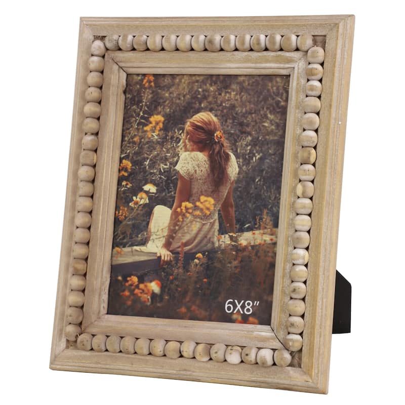 Wood Beaded 1 Slot Photo Frame - Light Brown - Roche River Decor