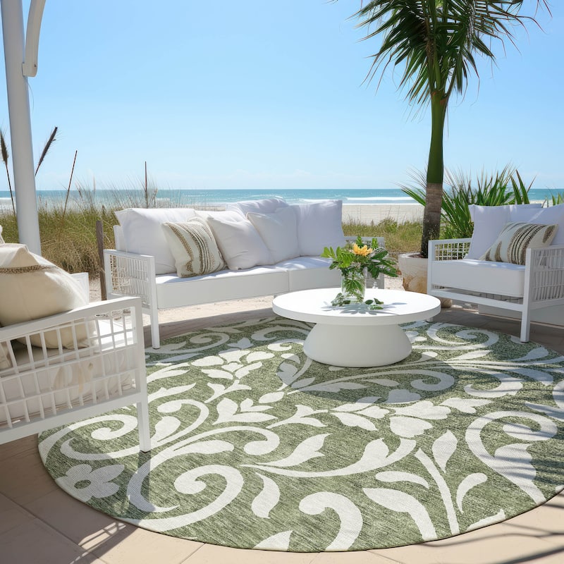 Machine Washable Indoor/ Outdoor Chantille Traditional Rug - Fern - 8' x 8'