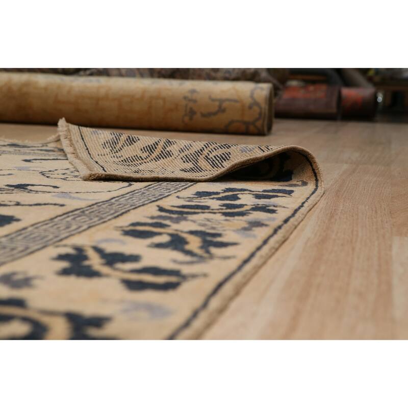 Gold Handmade Wool Transitional Ningxia Rug, 3' x 9'11, Soft Hand Knotted Wool, Elegant Subtle Shading Rug - N/A