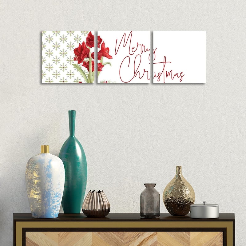 iCanvas "Merry Amaryllis panel I" by Tara Reed 3-Piece Canvas Wall Art Set - 12x36x1.5
