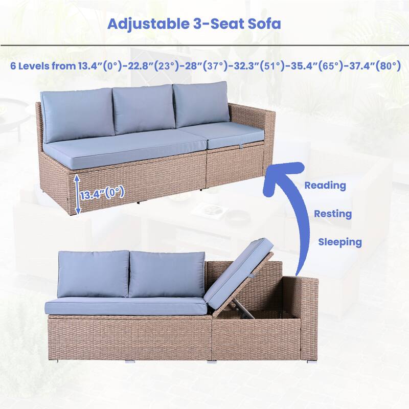 Outdoor 6-Piece Rattan Modular Sectional Sofa Set with Storage & Dining Table