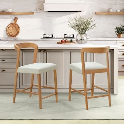 Christopher Knight Home - Nathair Rubberwood Fabric Counter Stools (Set of 2)