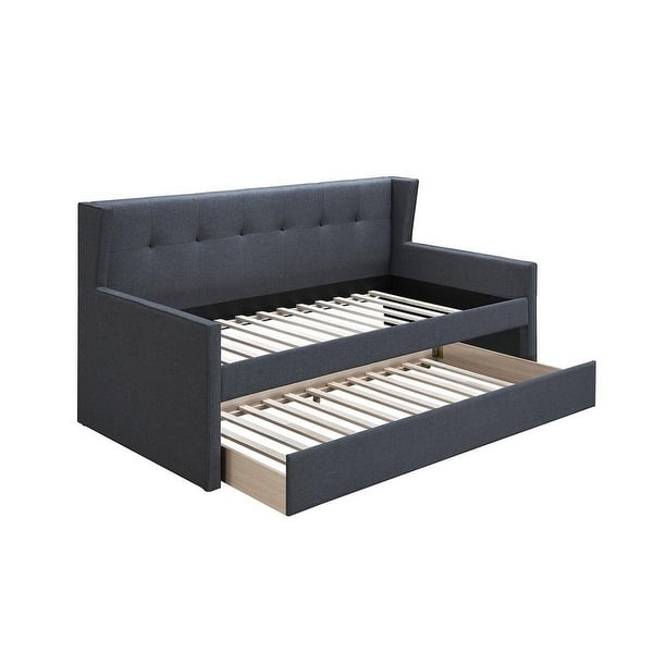 slide 1 of 1, Diem Classic Wood Day Bed with Trundle, Button Tufted Back, Charcoal Burlap