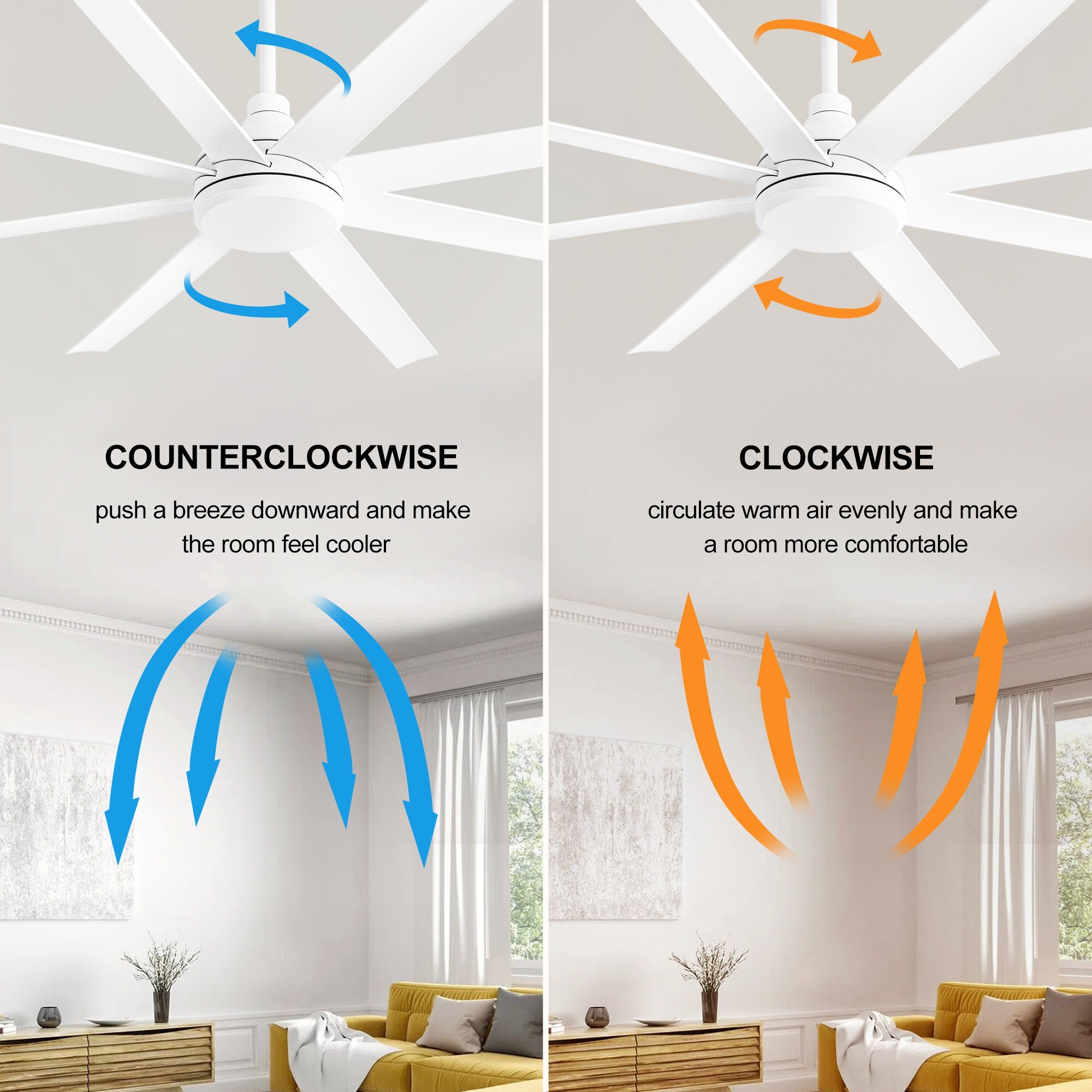 【na.e】 Smooth Reversible All-in-one 65-In Ceiling Fan with Remote Without Light(8-Blade) - On