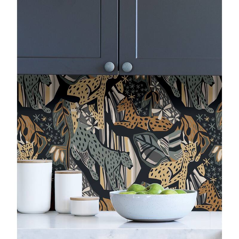 Pip & Lo Navy Gold Cat Nap Peel & Stick Wallpaper