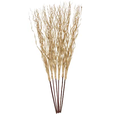 Palm Leaf Tall Home Decor Natural Foliage with Grass and Dark Brown Stems - Light Brown - Roche River Decor