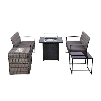 5 PCS Patio Conversation Set With Square Fire Table