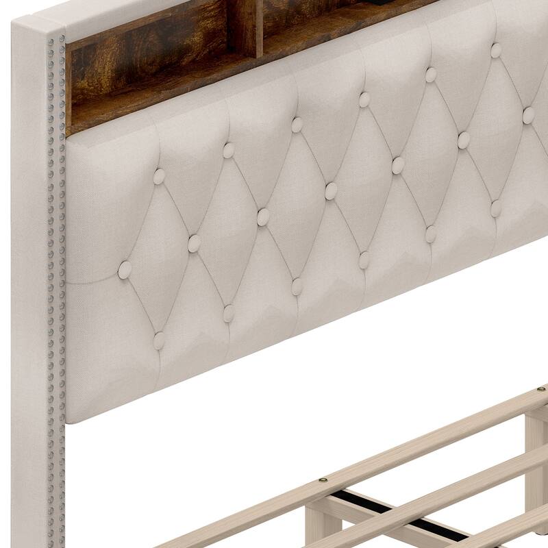 King Bed Frame with Headboard Platform Upholstered Bed Frame