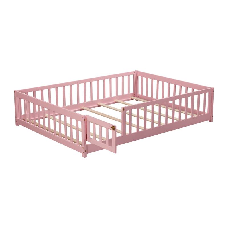 Floor Platform Bed with Fence and Door