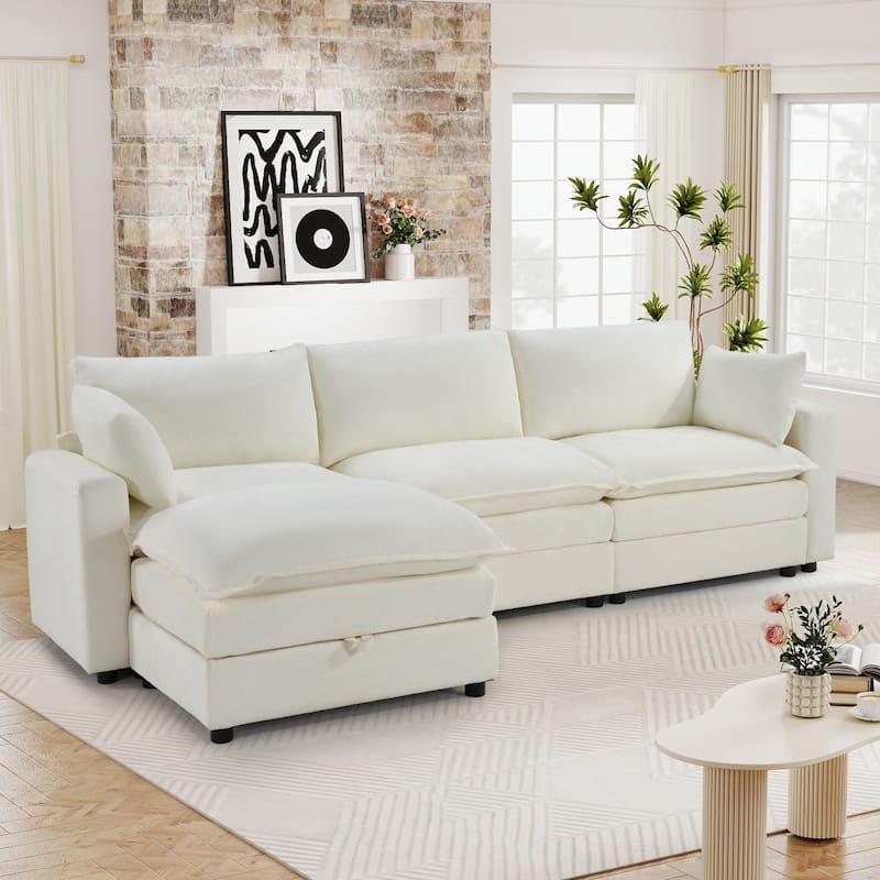 Modular Sectional Sofa for Living Room, U-Shaped Sofa Couch with Corduroy Fabric, 3/4 Seat Oversized Couch with Movable Ottoman