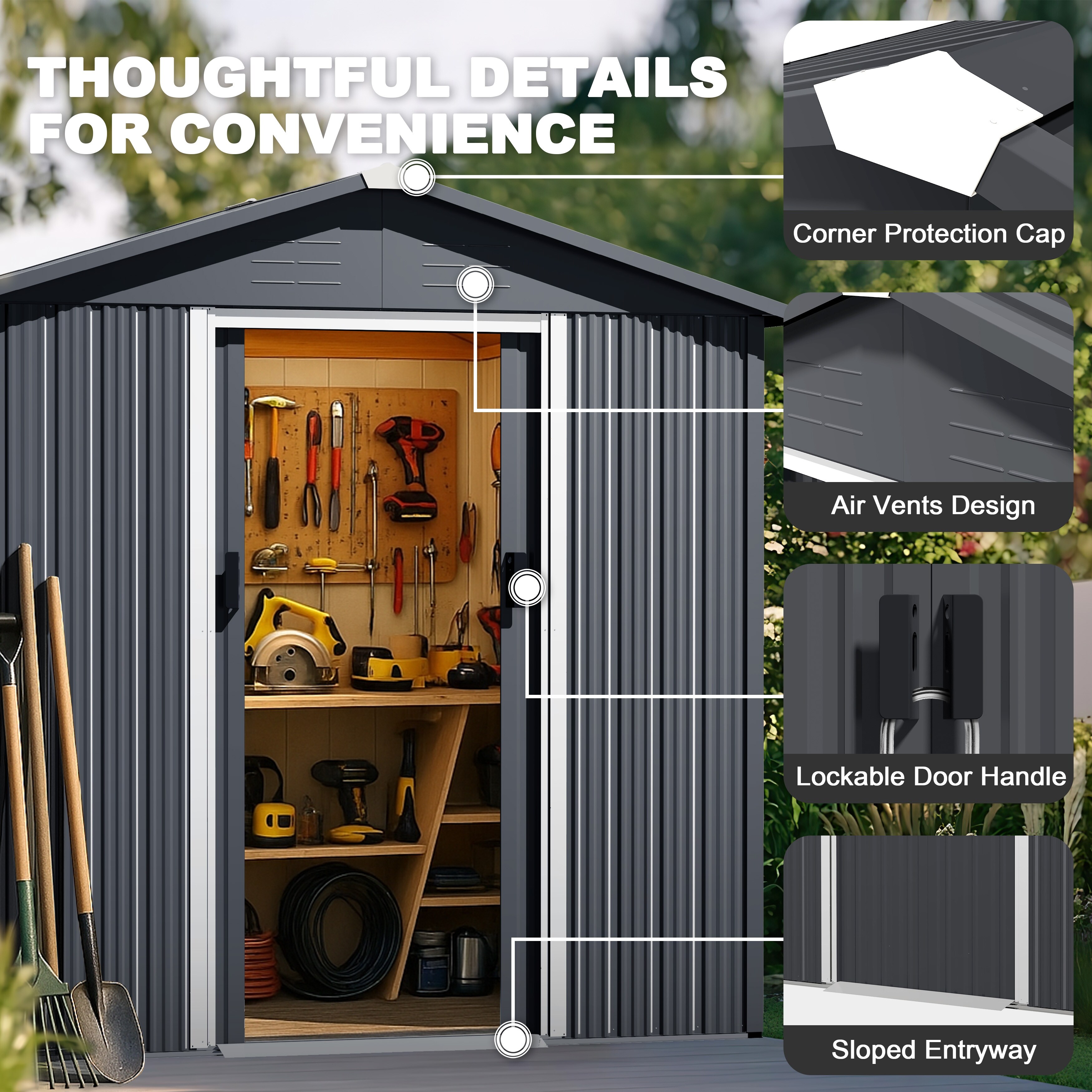 Nuu Garden Metal Outdoor Garden Shed Storage Tool Shed with
