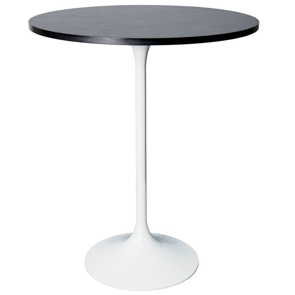 Verve Modern 27" Round Dining Table with Solid Wood Top and White Steel Pedestal Base for Kitchen & Dining Room