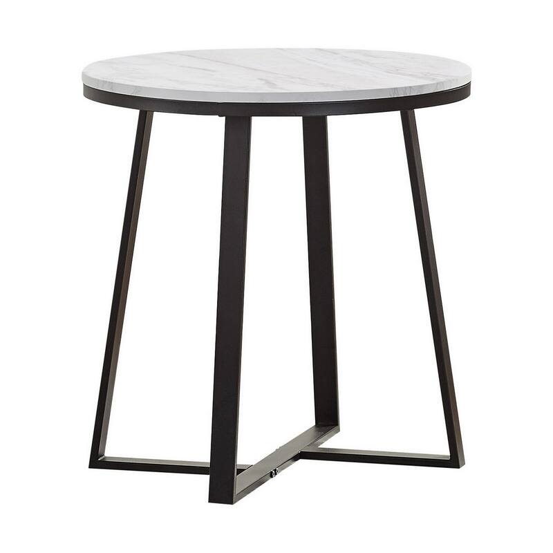 23 in. White and Black Round Faux Marble End Table, Sturdy Build End Side Table for Living Rooms