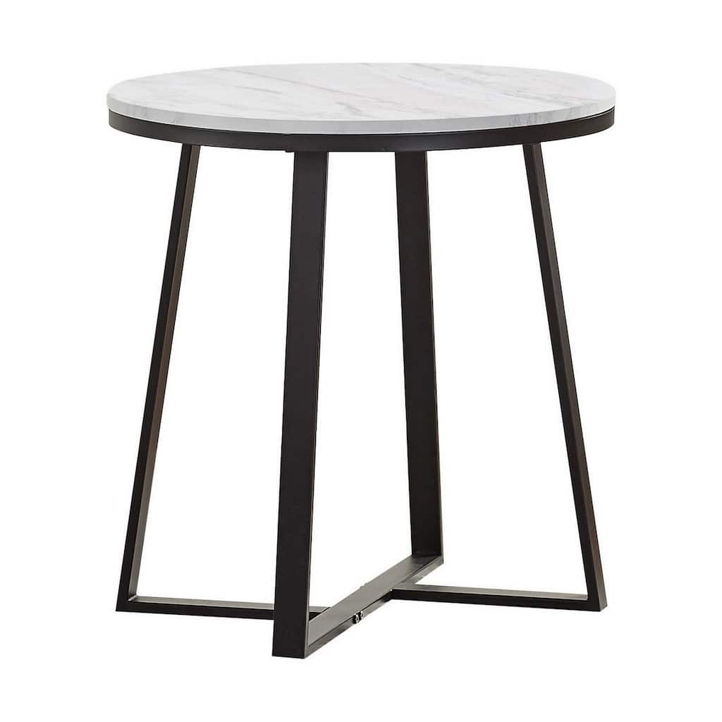 23 in. White and Black Round Faux Marble End Table, Sturdy Build End Side Table for Living Rooms