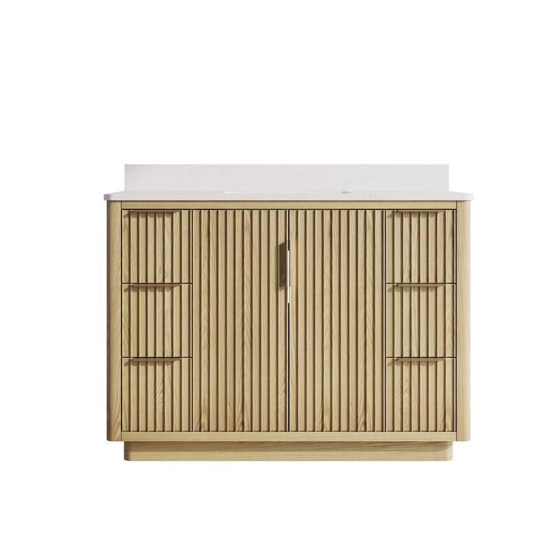 35''H Solid Wood Bathroom Vanity With Stain-resistant Carrera White Quartz Top and Sink