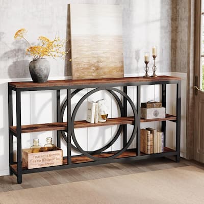 70.9" Extra Long Console Table Sofa Table Behind Couch with Wood Storage Shelves Metal Frame for Entryway/Living Room/Hallway