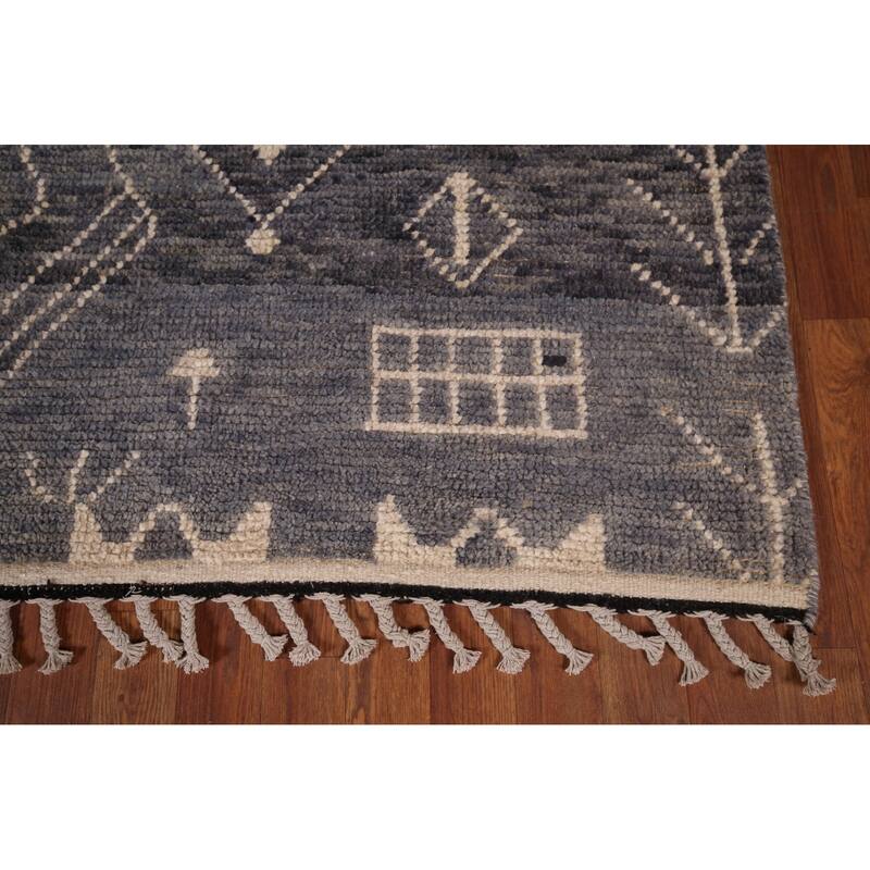 Gray & Blue Moroccan Area Rug Hand-Knotted Wool Carpet - 6'1"x 9'5"