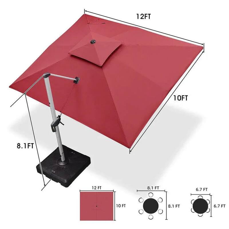 PURPLE LEAF 10 x 12ft Outdoor Patio Rectangle Large Cantilever Umbrella with Base