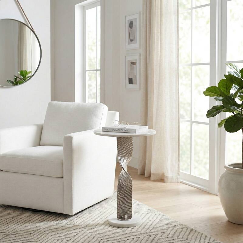 Marble Top Twisted Metal Base End Table - 24"
