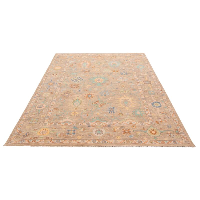 ECARPETGALLERY Hand-knotted Modern Oushak Tan Wool Rug - 9' 1" x 12' 2"