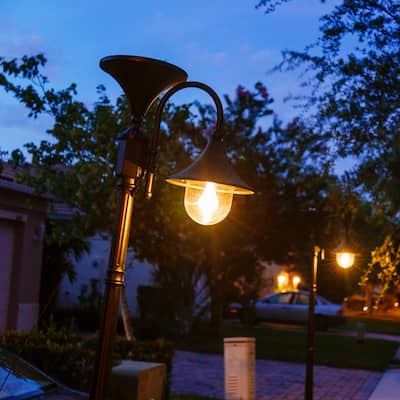 Everest 92 in. Black Modern LED Solar Landscape Lamp Post Light