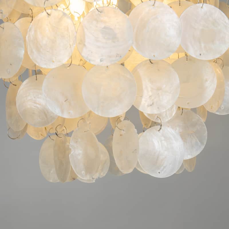 CraftHome 3 Light Coastal Capiz Shell Flush Mount Ceiling Light in Black - W14"