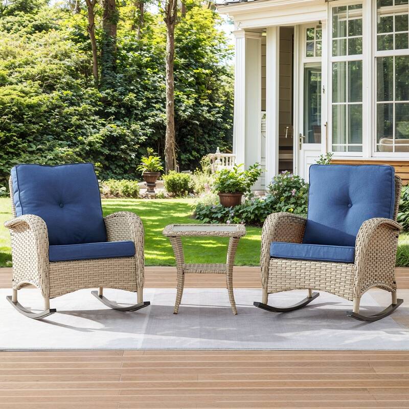 Gymojoy Patio Furniture Set PE Wicker Rocking Chairs & Side Table