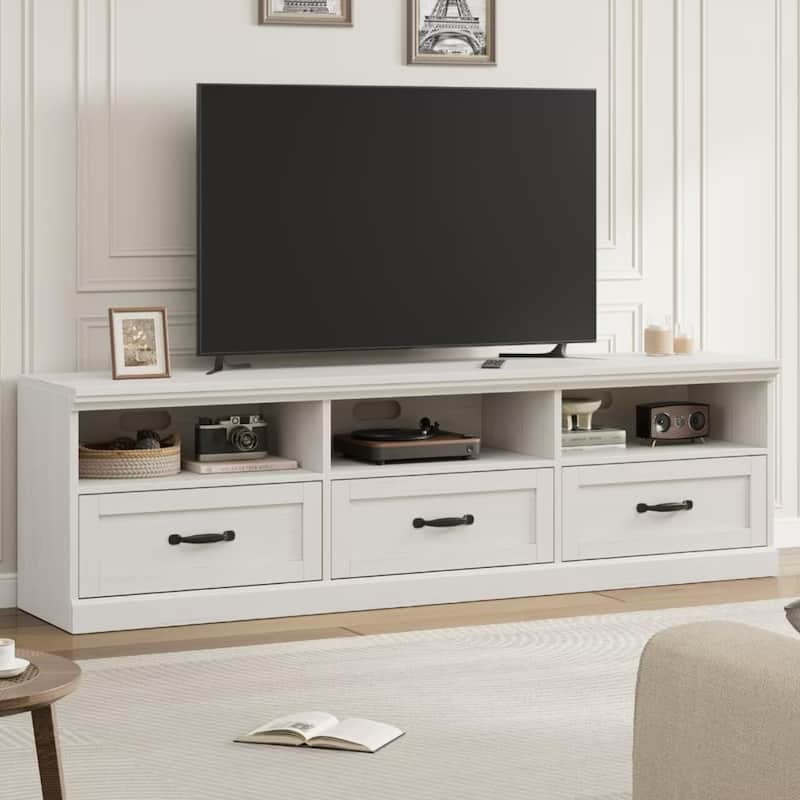 Modern TV Console Table, TV Stand with Storage Drawer - N/A - White