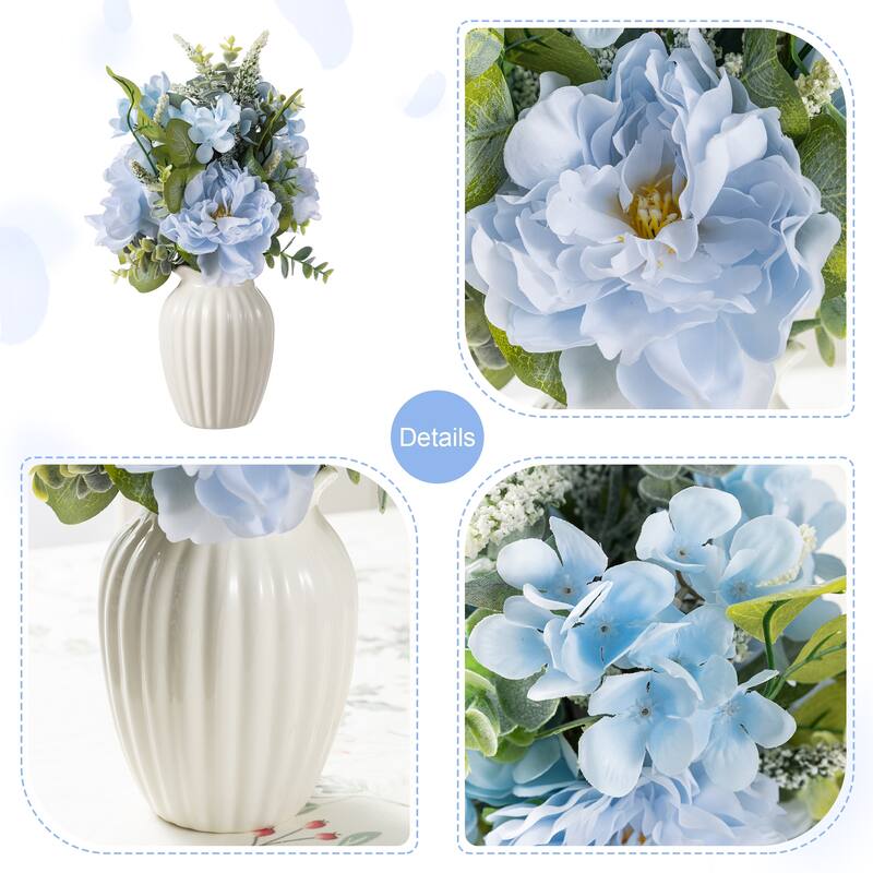 Glitzhome 24"D Blue Peony & Hydrangea Floral Wreath Includes a Complimentary Black Metal Wreath Hanger