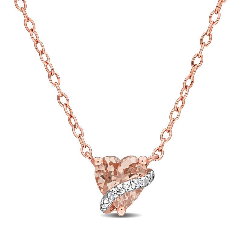 Miadora 5/8ct TGW Morganite Diamond Accent Heart Necklace Rose Silver