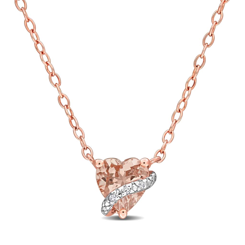 Miadora 5/8ct TGW Morganite Diamond Accent Heart Necklace Rose Silver