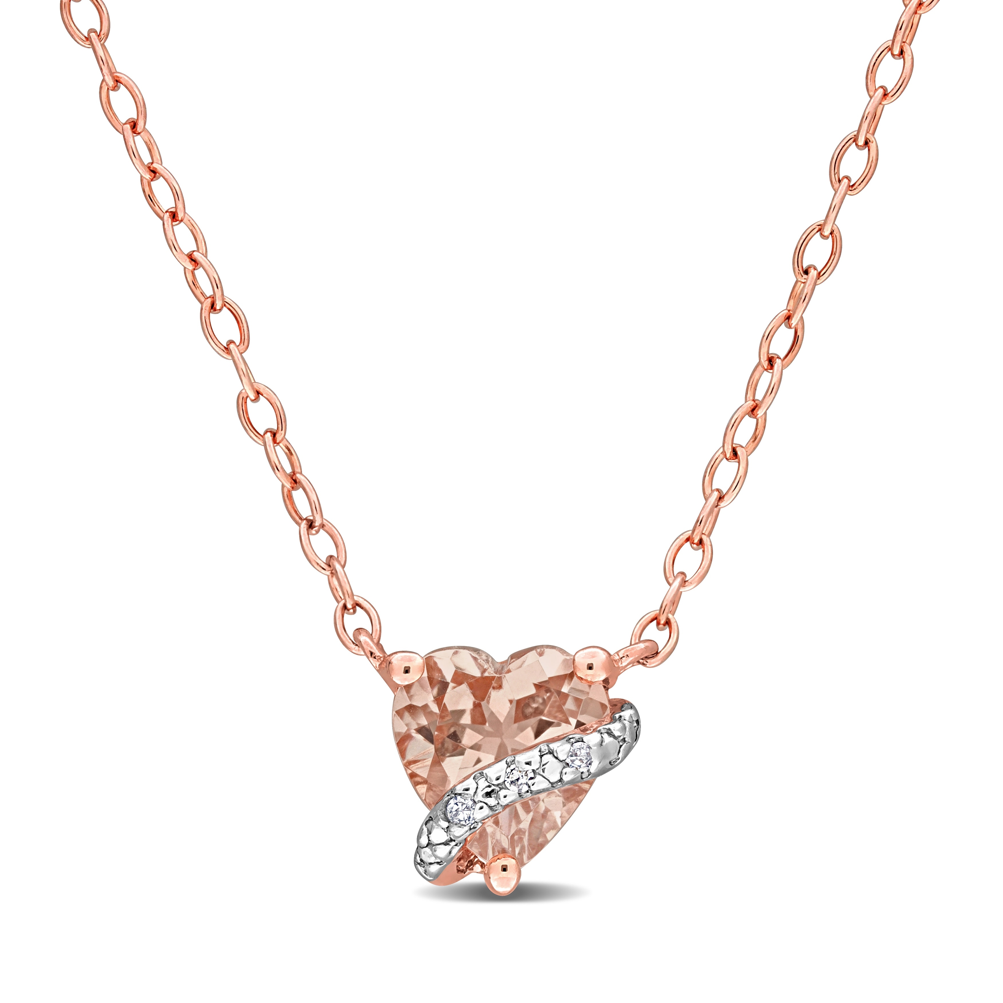 Miadora 5/8ct TGW Morganite Diamond Accent Heart Necklace Rose Silver