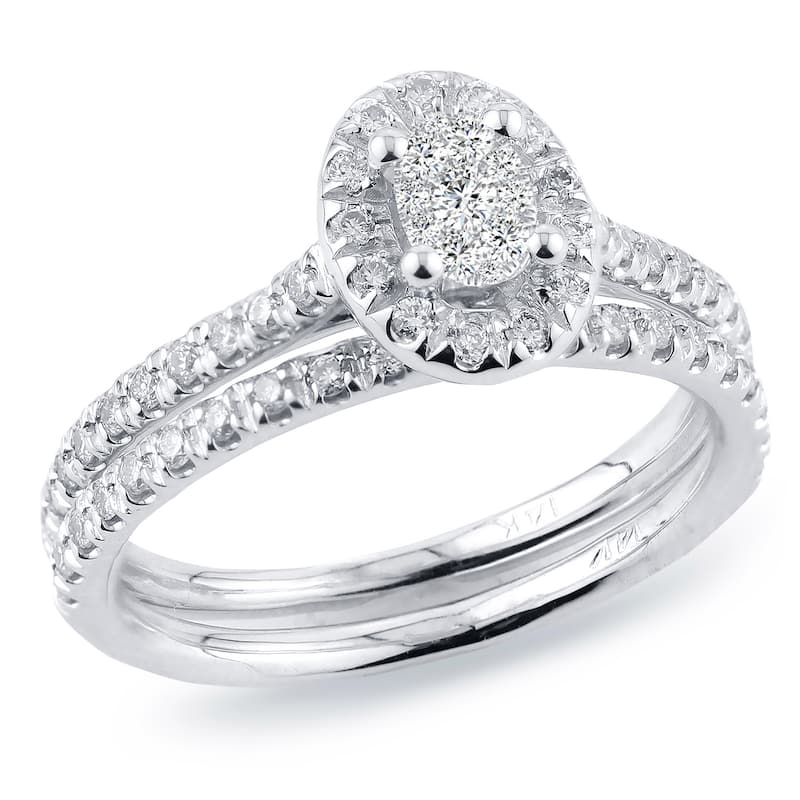 Auriya 3/4ctw Oval Halo Diamond Engagement Ring Set 14k Gold