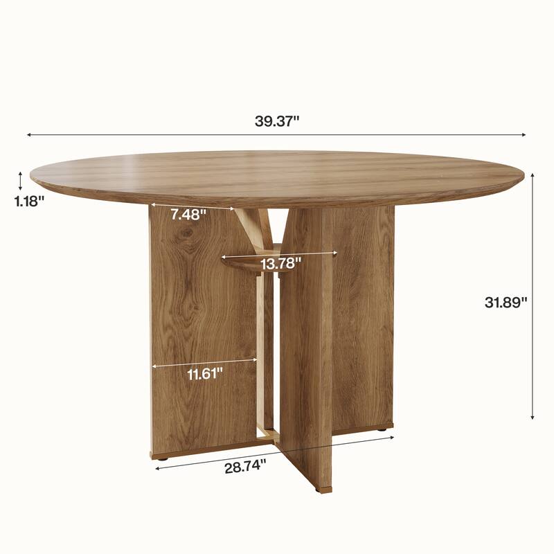 39.37" Round Brown Dining Table for 4, Farmhouse Kitchen Table