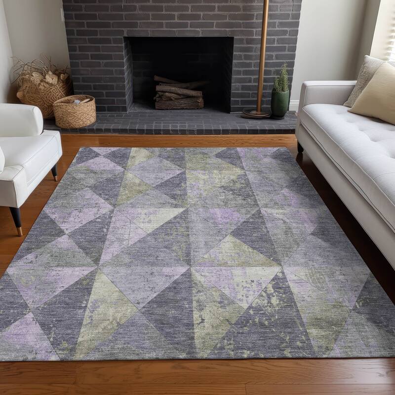 Machine Washable Indoor/ Outdoor Contemporary Diamonds Chantille Rug