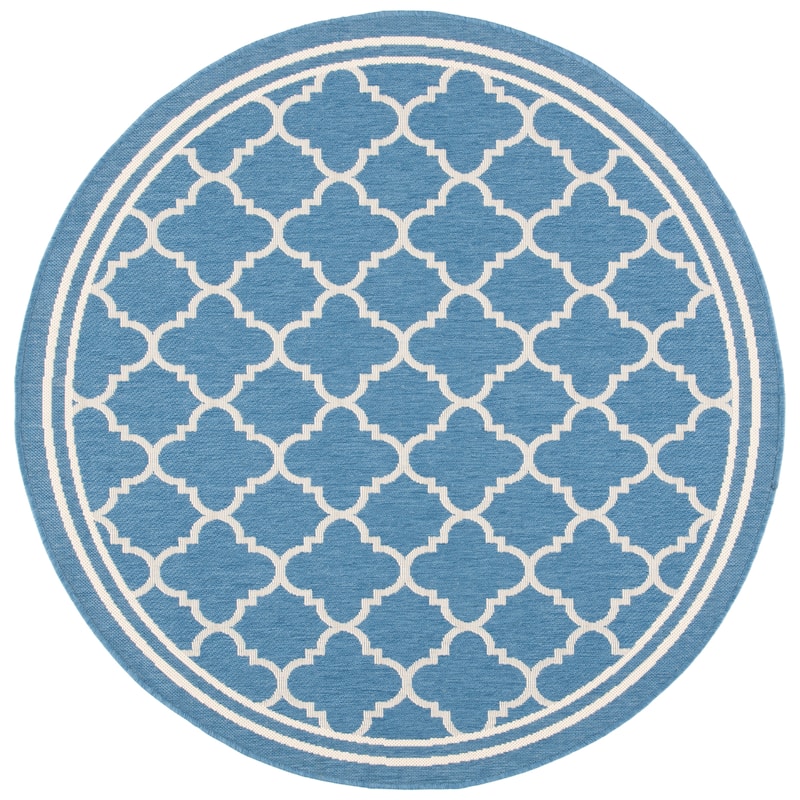 SAFAVIEH Courtyard Kristelle Indoor/ Outdoor Waterproof Patio Backyard Rug - 5'3" Round - Blue/Beige