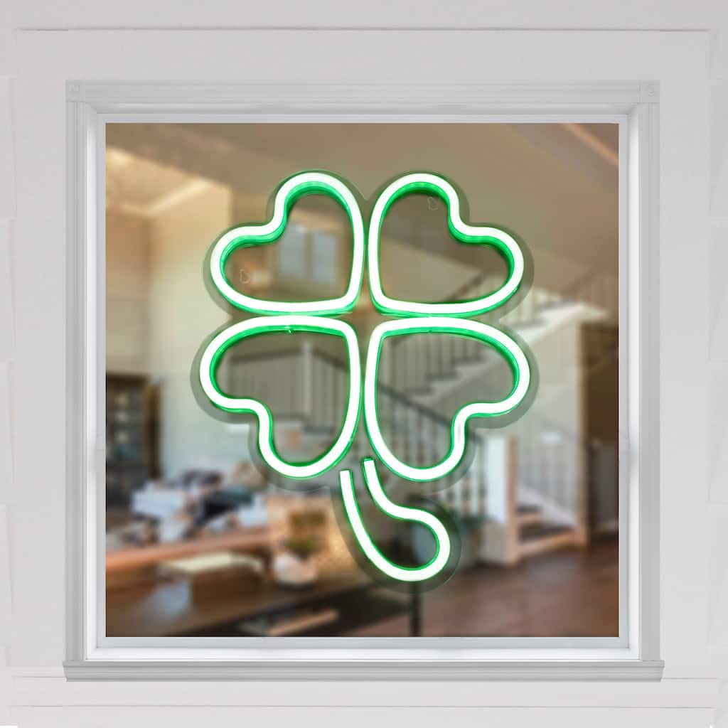 15" LED Neon Style Green Shamrock St. Patrick's Day Window Silhouette