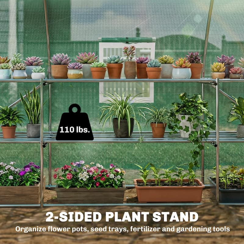 Outsunny 10'x11'x6' Walk-in Tunnel Greenhouse with Shelves, Mesh Door and Windows, Hoop House Greenhouse with PE Cover