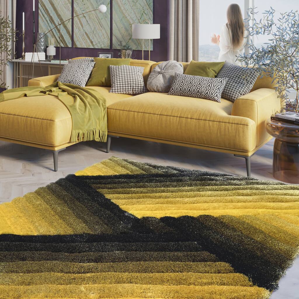 LA Rug Linens 3D Abstract Shag Area Rug Geometric Shaggy Plush Carpet