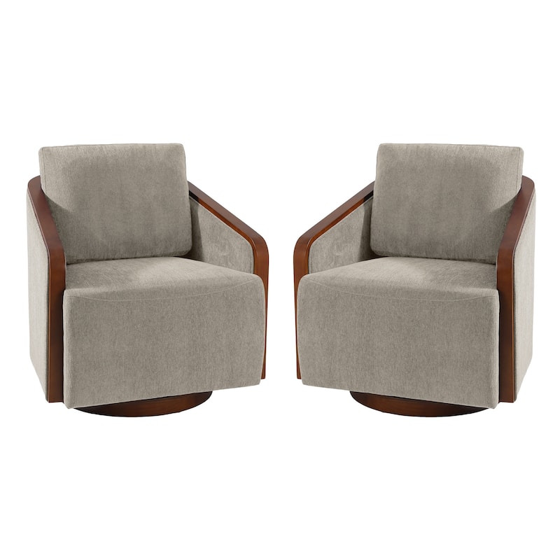 Chenille Modern 360°Swivel Barrel Chair Wood Base (Set of 2)