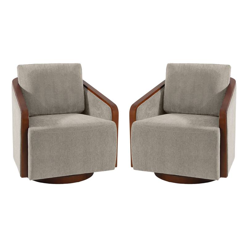 Set of 2 Modern Swivel Accent Barrel Chairs with Wood Arms