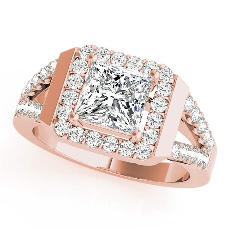 Auriya 14k Rose Gold Lab Grown Princess Diamond Halo Engagement Ring 0.50 to 5.00 ct. tw. (F-G VS) - 0.75 ct. center - 5.5