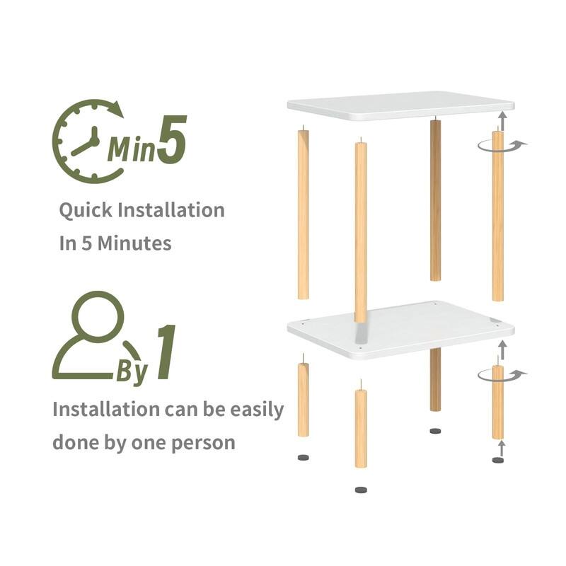 2 Tier End Table, Small Side Table with Solid Wood Legs