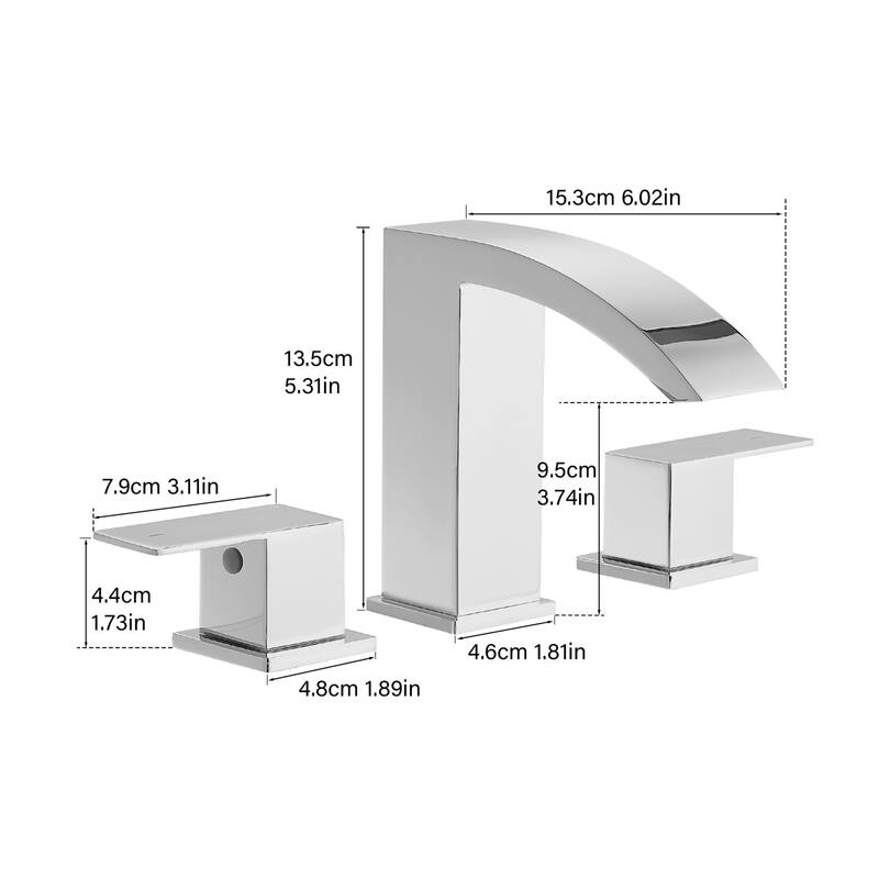 Two-Handle Chrome 304 Stainless Steel Waterfall Bathroom Faucets 3 Hole