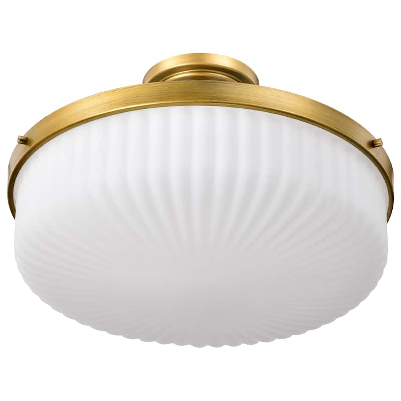 Solara Semi Flush Mount Natural Brass Finish Frosted Ribbed Glass - Natural Brass